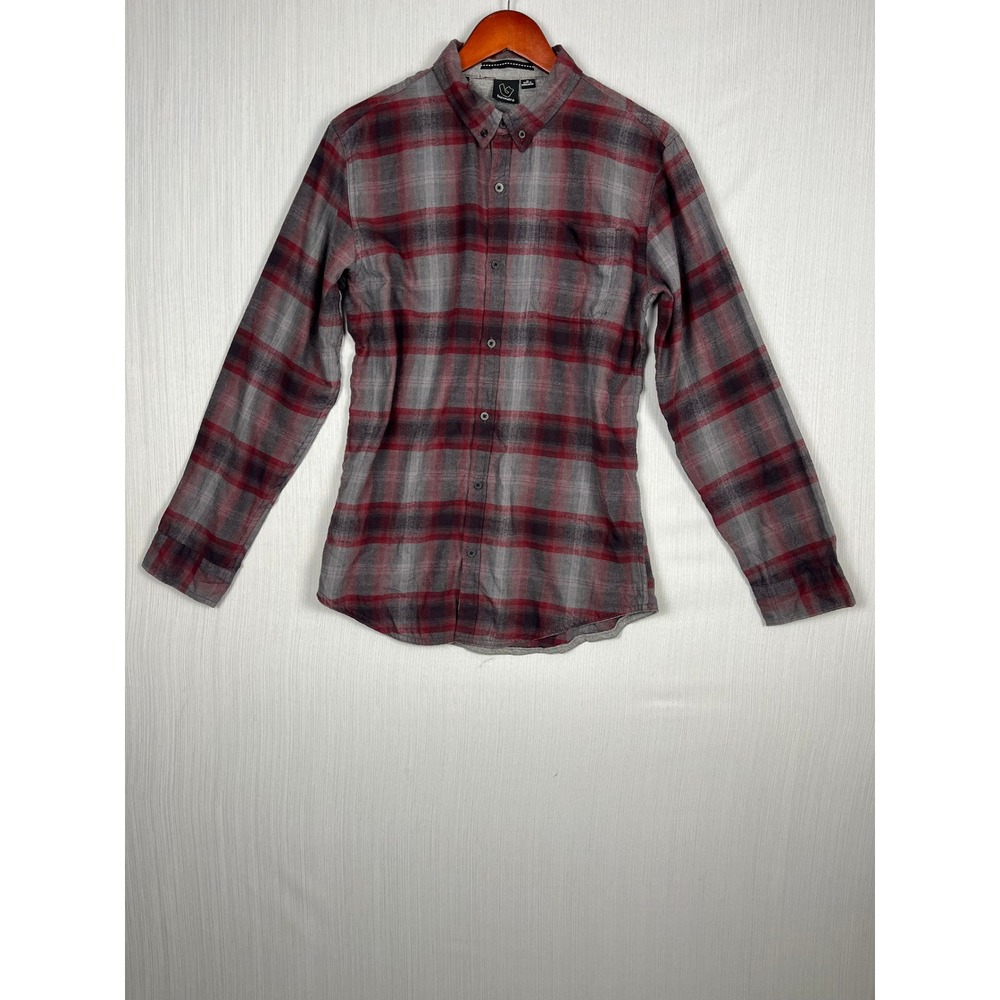 Burnside‎ Flannel Shirt Mens M Plaid Long Sleeve Button Down Red Gray